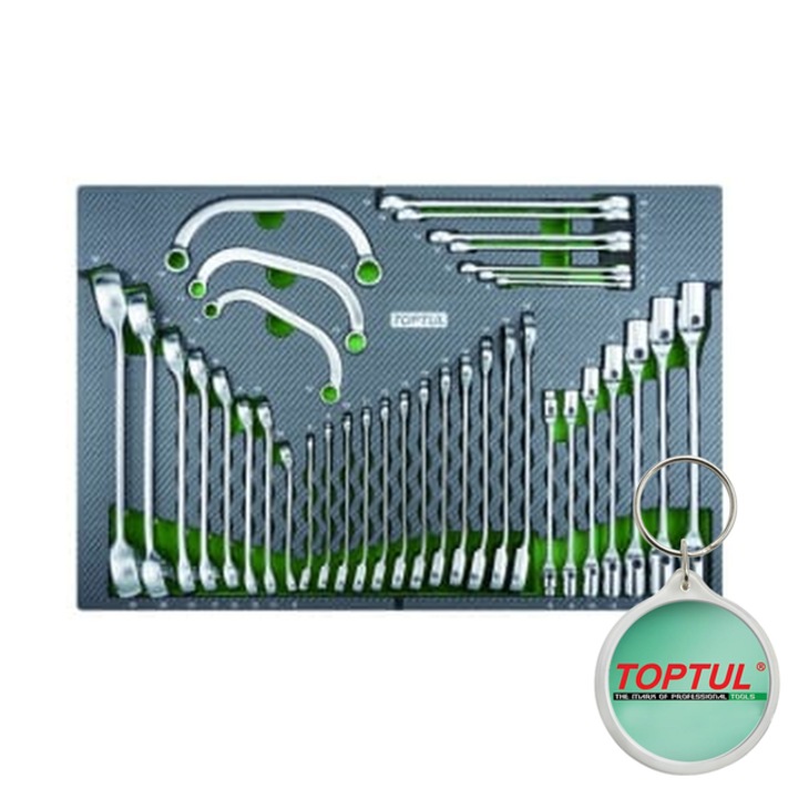 Raft carucior tip insert D/ spuma (SFS), numar piese 37 szt., tip Cheie cu clichet combinata / cheie cu inel dublu / cheie cu offset dublu inel, Toptul, 1x Breloc