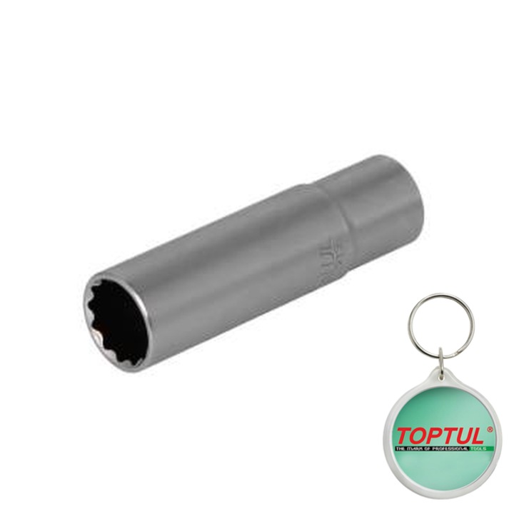 Tubulara 3/8" (10 mm), 12pentru, tubulara 6/12-pentru (metric) 13 mm, lungime 63 mm, tip B, final satin cromat, Toptul, 1x Breloc