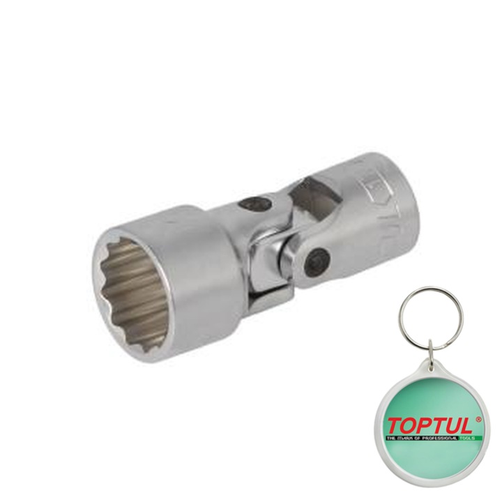 Tubulara 3/8" (10 mm), 12pentru, tubulara 6/12-pentru (metric) 17 mm, lungime 56 mm, tip tubulara pivotant, final satin cromat, Toptul, 1x Breloc