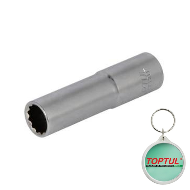 Tubulara 3/8" (10 mm), 12pentru, tubulara 6/12-pentru (metric) 11 mm, lungime 63 mm, tip A, final satin cromat, Toptul, 1x Breloc