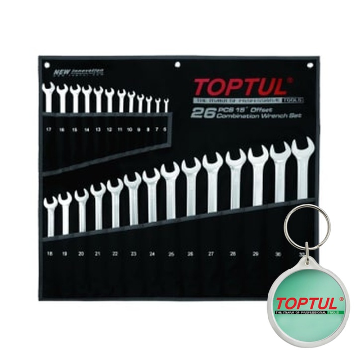 Set de chei combinate, numar piese 26 buc, cheie combinata, 6/7/8/9/10/11/12/13/14/15/16/17/18/19/20/21/22/23/24/25/26/27/28/29/30/32 mm, Toptul, 1x Breloc