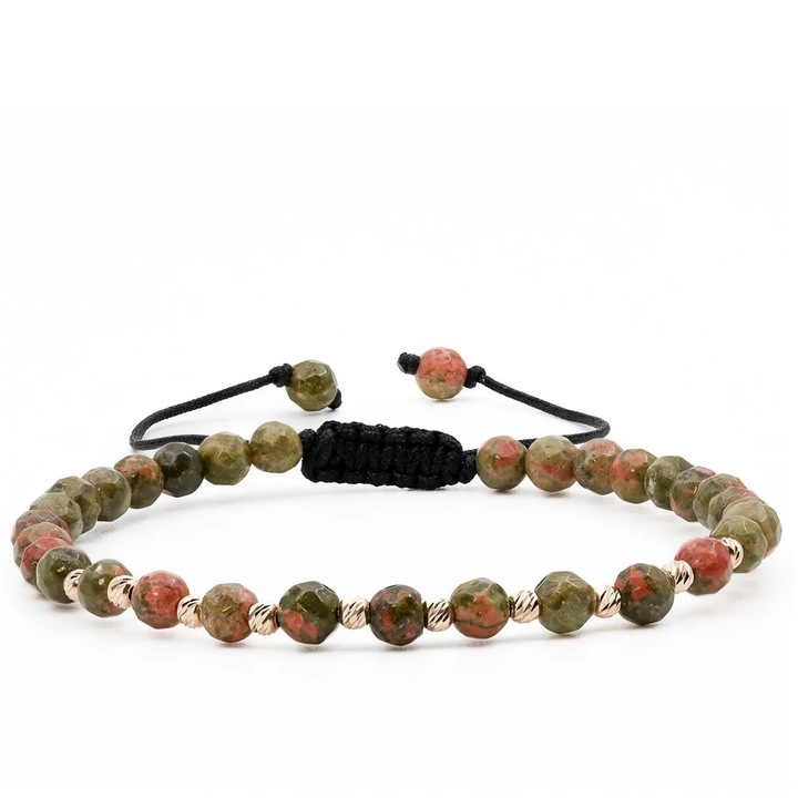 Bratara cu 10 bile de Aur 14k si Unakit sfere fatetate