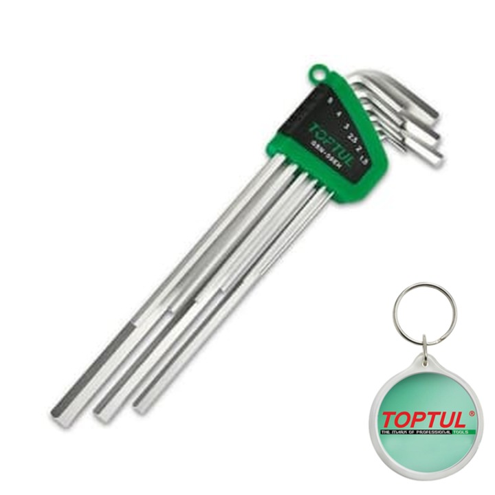 Set de chei cheie, 9buc profil hex dimensiune HEX 1.5/ 2/ 2.5/ 3/ 4/ 5/ 6/ 8/ 10, Toptul, 1x Breloc