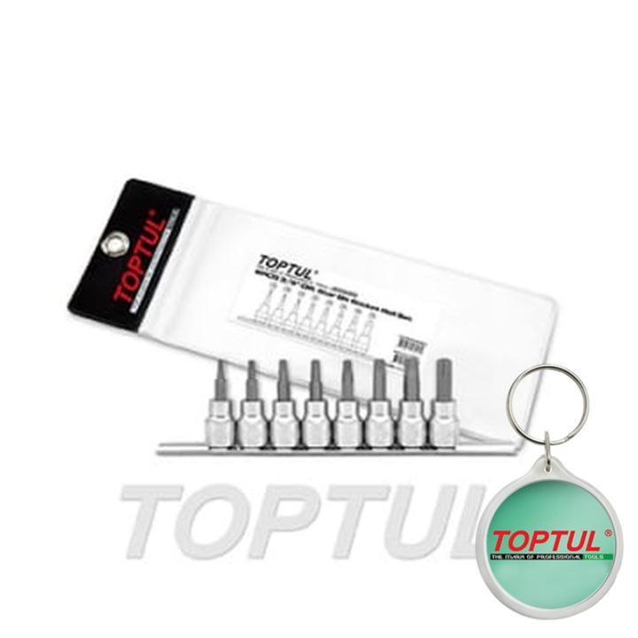 Set tubulare 3/8" (omogen), profil TORX, dimensiune cheie E-TORX T15, T20, T25, T27, T30, T40, T45, T50, Toptul, 1x Breloc