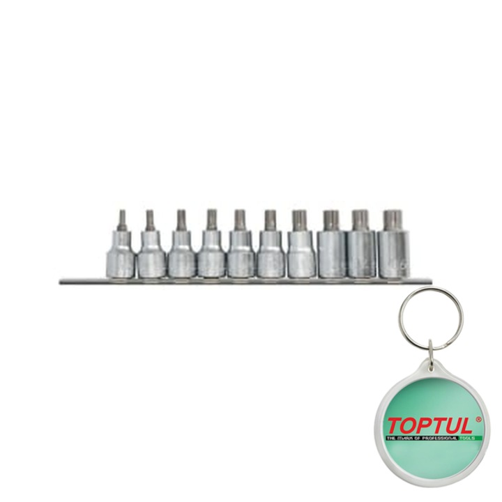 Set tubulare 1/2" (omogen), 10 buc, profil RIBE, tubulara 6/12-pentru (metric) 5/ 6/ 7/ 8/ 9/ 10/ 12/ 13/ 14/ 16 mm, Toptul, 1x Breloc