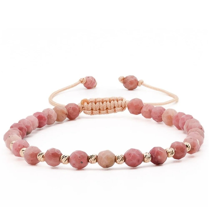 Bratara cu 10 bile de Aur 14k si Rodonit sfere fatetate