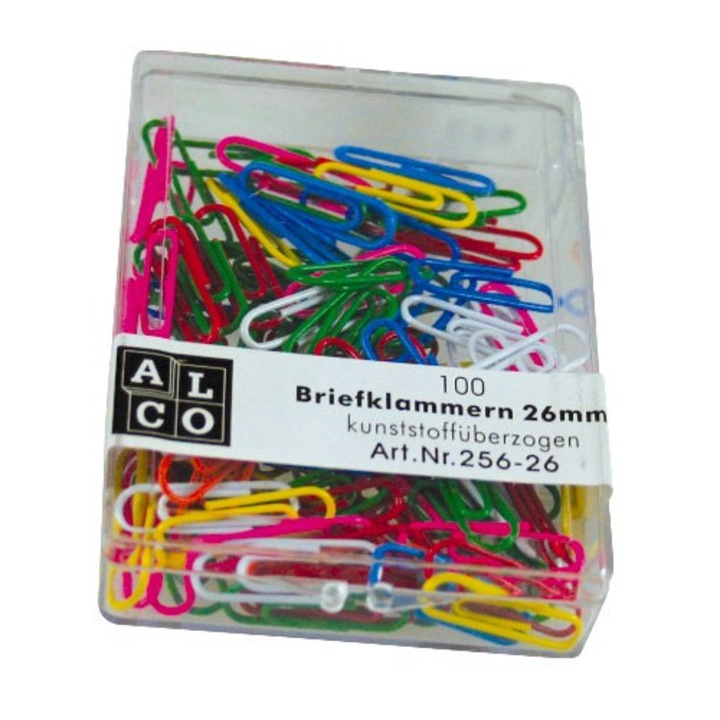 Цветни кламери 26 мм, 100/кутия, Alco - Асорти