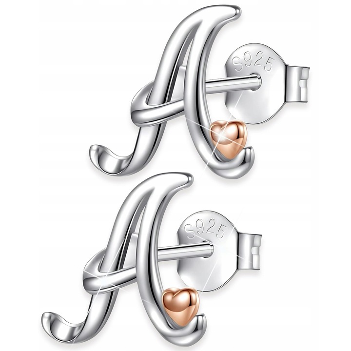 Cercei, Larezo, Cu Litera A, Argint 925, Fara Pietre, Pentru Femei, Cutie Pentru Bijuterii Premium, Argintiu