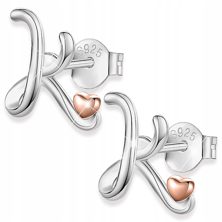 Cercei, Larezo, Inimi Litera K, Argint 925, Fara Pietre, Pentru Femei, Cutie Pentru Bijuterii Premium, Argintiu