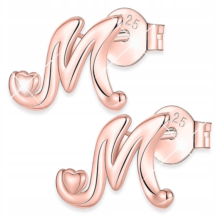 Cercei, Larezo, Litere Cu Suruburi Scrisoarea M, Argint 925, Fara Pietre, Pentru Femei, Cutie Premium Pentru Bijuterii