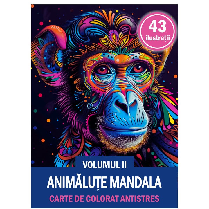 Carte de colorat cu orice tip de vopsea, 43 de ilustratii Animale Mandala - Volumul II, 92 pagini