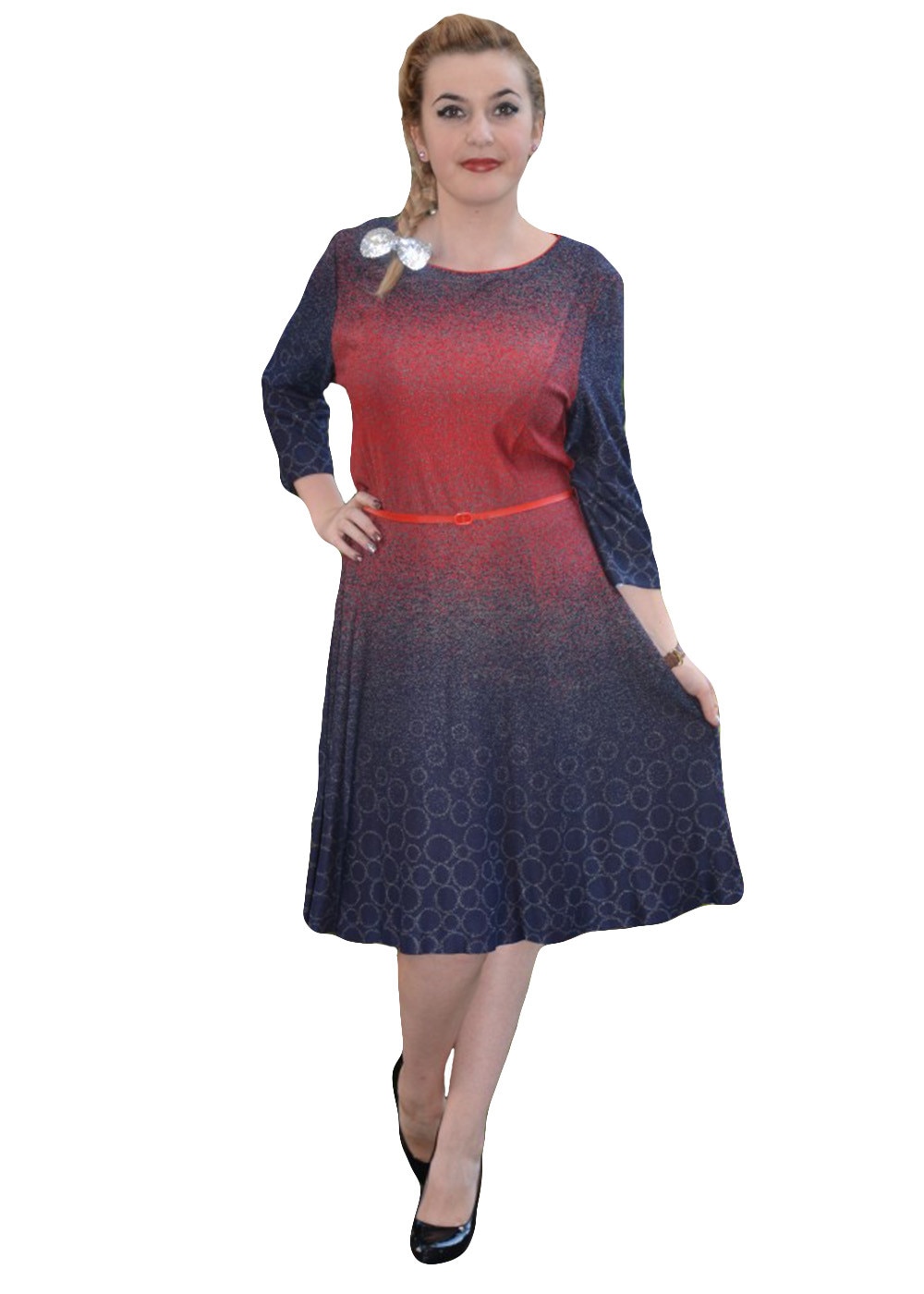 Rochie casual,masura mare,D&J Exclusive,, Bleumarin/Rosu