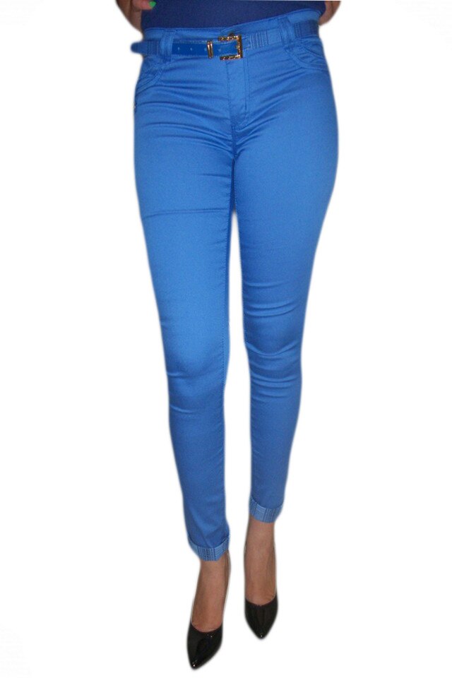 Pantaloni casual, accesorizati cu curea,D&J Exclusive, Albastru