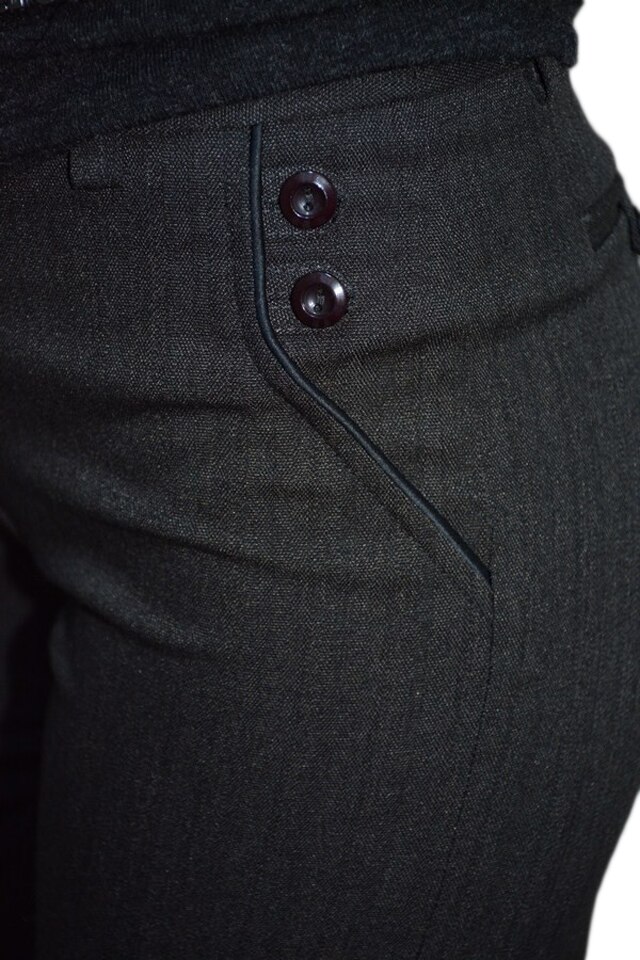 Pantaloni lungi cu design de nasturi aplicati , D&J Exclusive, Gri inchis