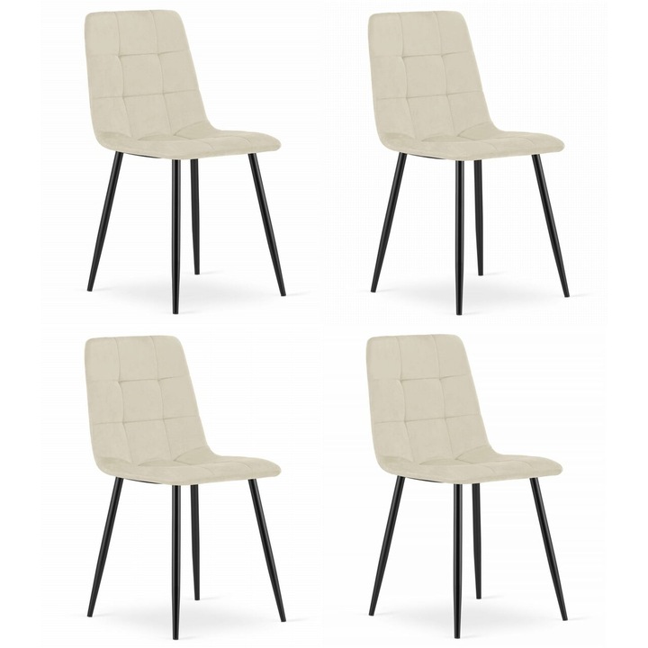 Set 4 scaune bucatarie/living, Artool, Kara, catifea bej, picioare metal negru, 44.5x50.5x87 cm