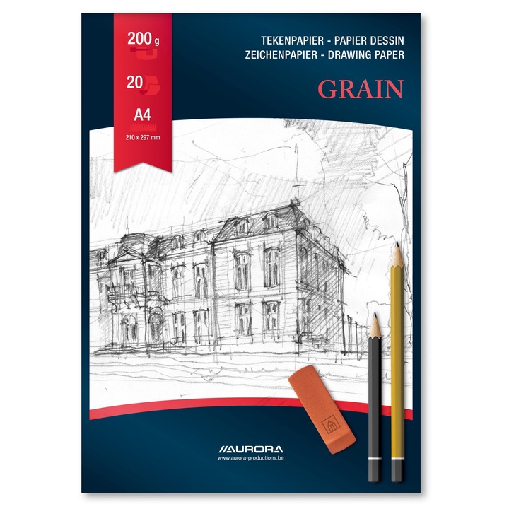 Bloc Desen A4, 20 File - 200g/mp, Aurora Grain - Carton Alb