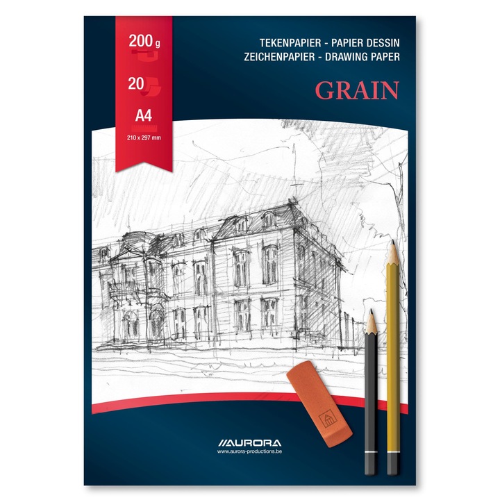 Rajztömb A4, 20 lap - 200g/m², Aurora Grain - Fehér karton