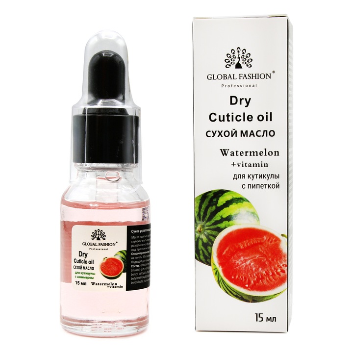 Ulei de cuticule cu pipeta, aroma de pepene verde, Global Fashion, 15 ml