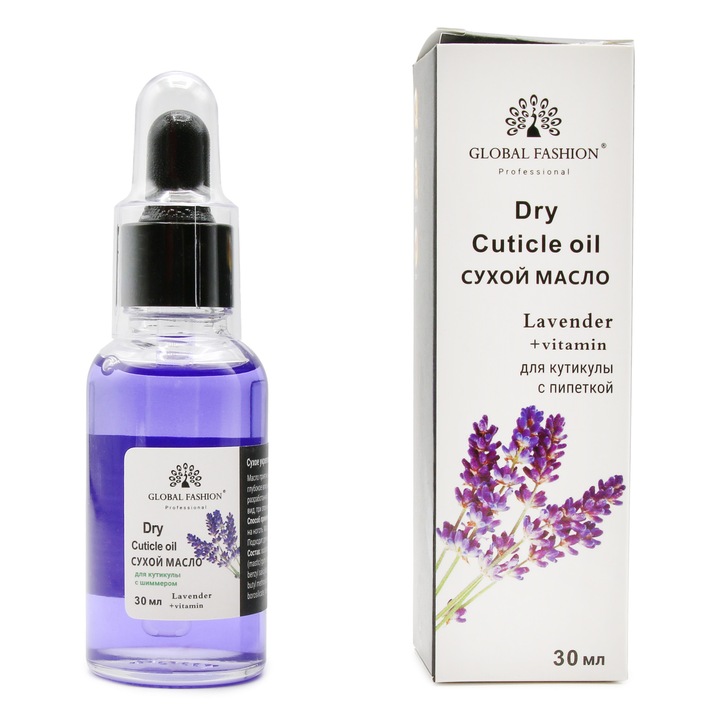 Ulei de cuticule cu pipeta, aroma de lavanda, Global Fashion, 15 ml