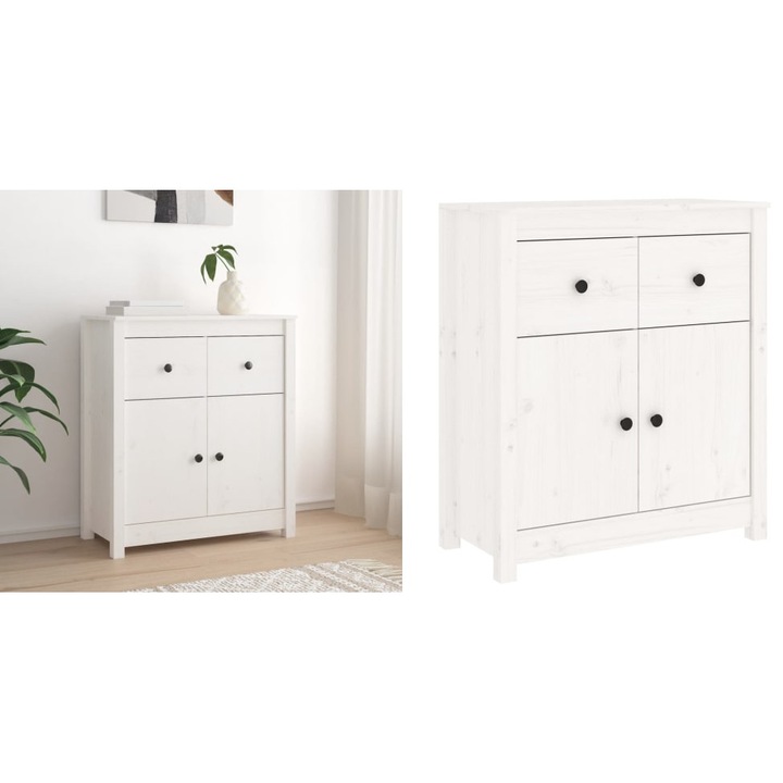 Servanta, alb, 70x35x80 cm, lemn masiv de pin