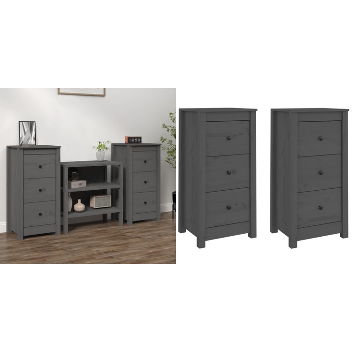 Servante, 2 buc., gri, 40x35x80 cm, lemn masiv de pin