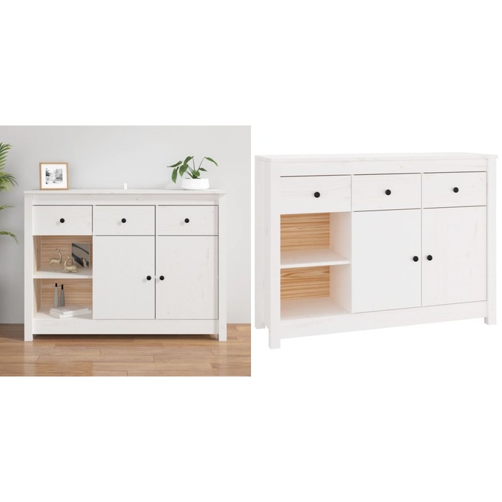 Servanta, alb, 100x35x74 cm, lemn masiv de pin
