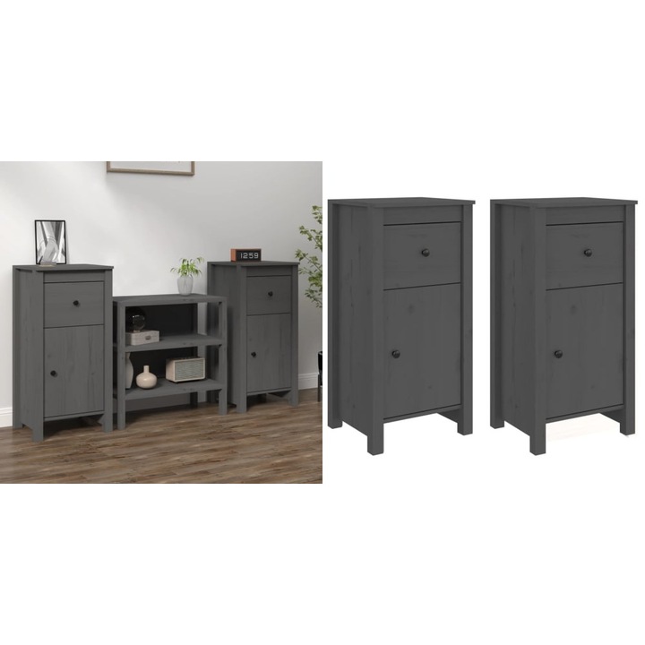 Servante, 2 buc., gri, 40x35x80 cm, lemn masiv de pin