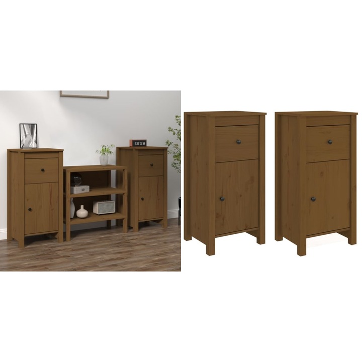 Servante, 2 buc., maro miere, 40x35x80 cm, lemn masiv de pin