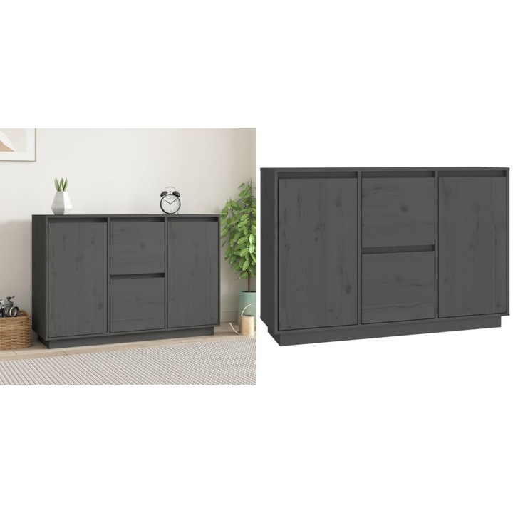 Servanta, gri, 111x34x75 cm, lemn masiv de pin