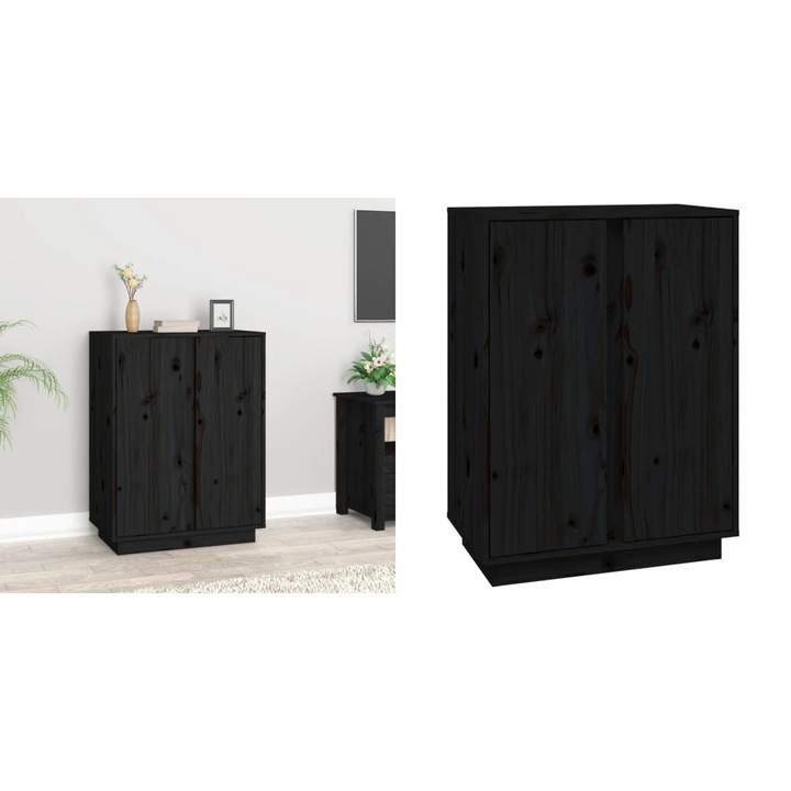 Servanta, negru, 60x35x80 cm, lemn masiv de pin