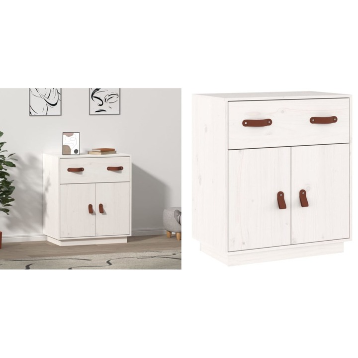 Servanta, alb, 65, 5x40x75 cm, lemn masiv de pin