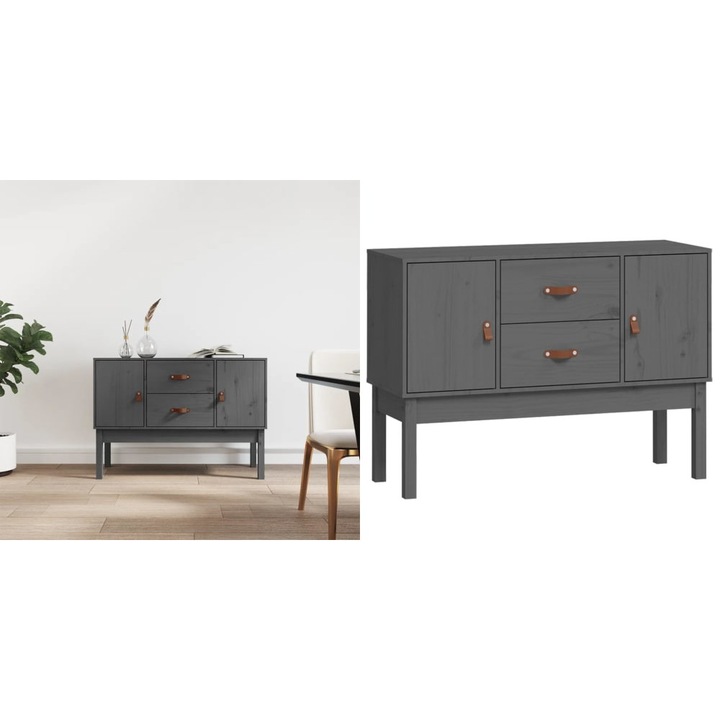 Servanta, gri, 110x40x78 cm, lemn masiv de pin