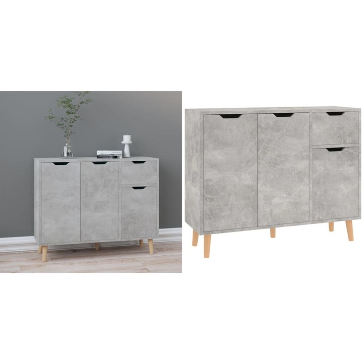 Servanta, gri beton, 90x30x72 cm, lemn prelucrat