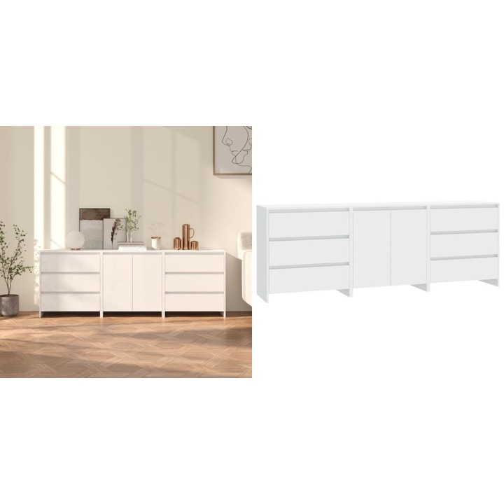 Servanta, alb, 3 piese, lemn prelucrat