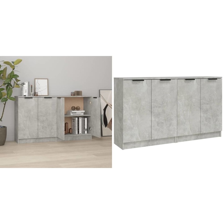 Servante, 2 piese, gri beton, 60x30x70 cm, lemn prelucrat