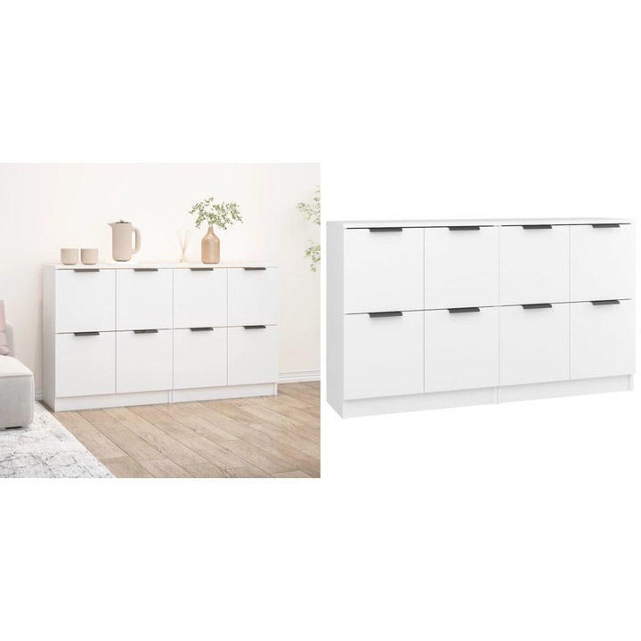 Servante, 2 piese, alb, 60x30x70 cm, lemn prelucrat