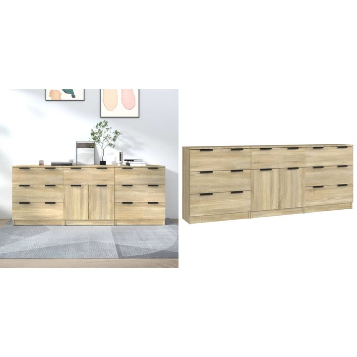 Servante, 3 piese, stejar sonoma, lemn prelucrat