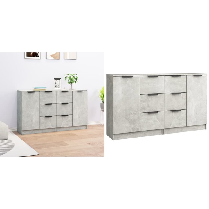 Servante, 2 buc., gri beton, 60x30x70 cm, lemn prelucrat