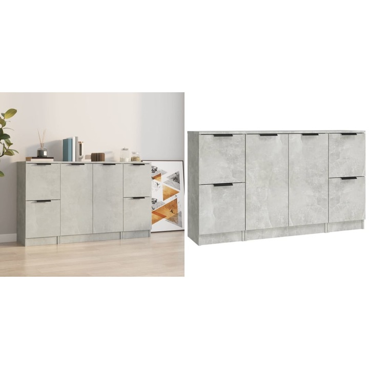 Servante, 3 piese, gri beton, lemn prelucrat