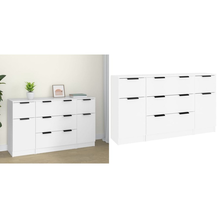 Set servanta, 3 piese, alb, lemn prelucrat