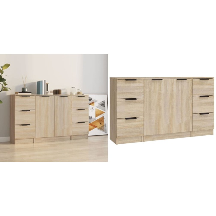 Servante, 3 piese, stejar sonoma, lemn prelucrat