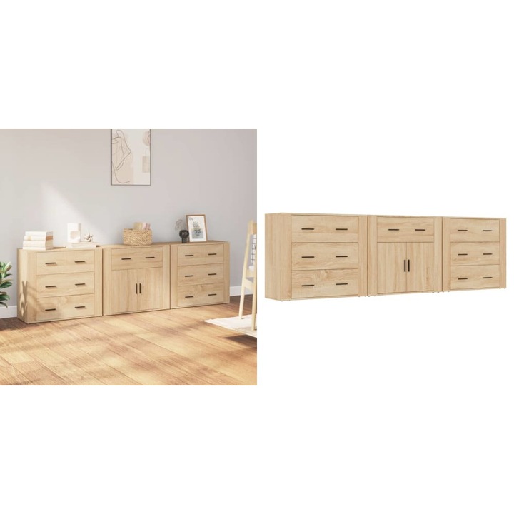 Servante, 3 piese, stejar sonoma, lemn prelucrat