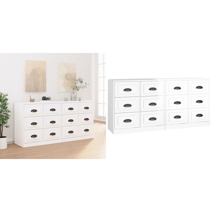 Servante, 2 piese, alb extralucios, lemn prelucrat