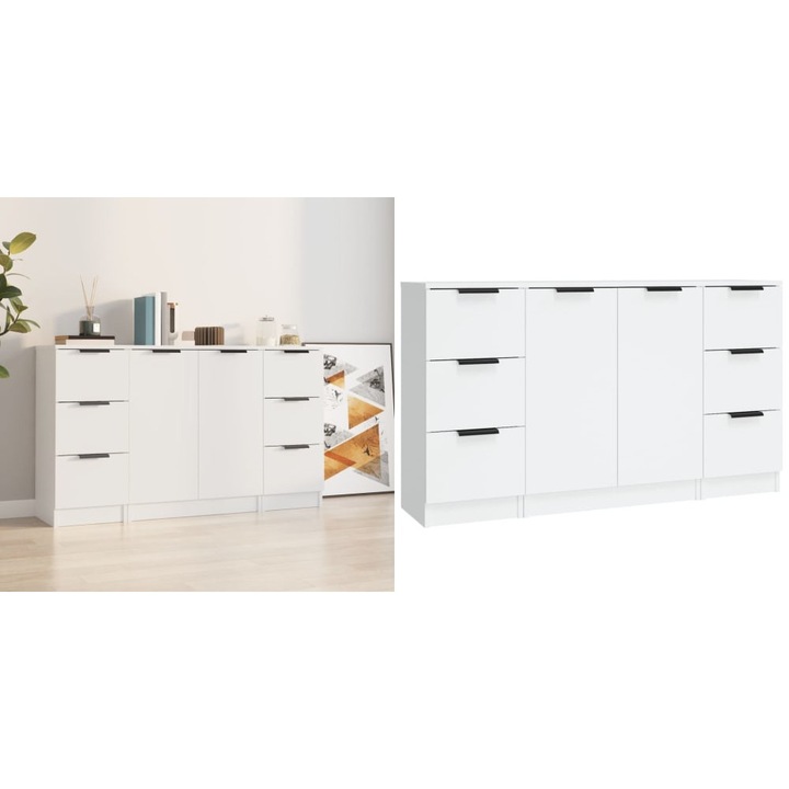 Servante, 3 piese, alb, lemn prelucrat