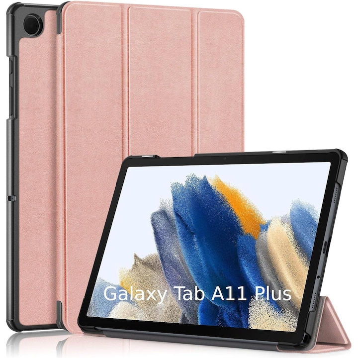 Husa pentru Samsung Galaxy Tab A11 Plus 11 inch tip stand functie sleep/wake-up si inchidere magnetica, protectie 360 - rose gold