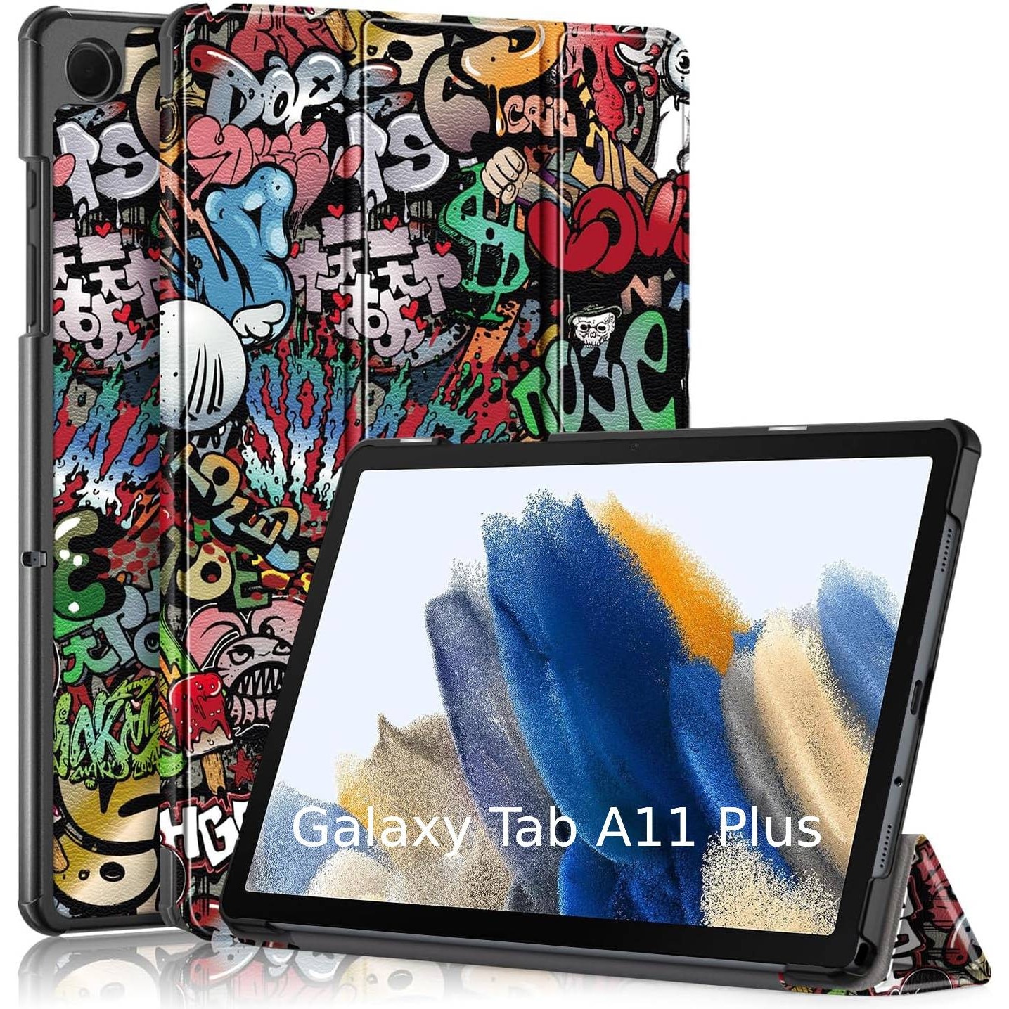 Husa pentru Samsung Galaxy Tab A11 Plus 11 inch tip stand functie sleep/wake-up si inchidere magnetica, protectie 360 - Graffiti