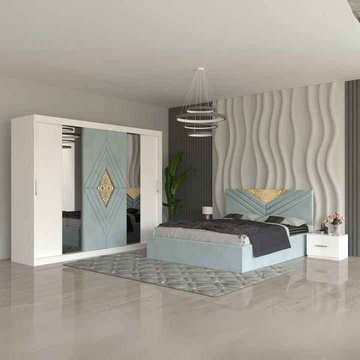 Set dormitor Cela, pat 160x200cm, dulap 250x60x200cm, multicolor