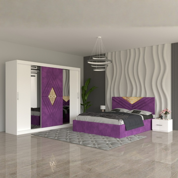 Set dormitor Cela, Imperial, MOV, pat 160x200cm, Dulap Lungime 250cm / Latime 60cm, Inaltime 200cm