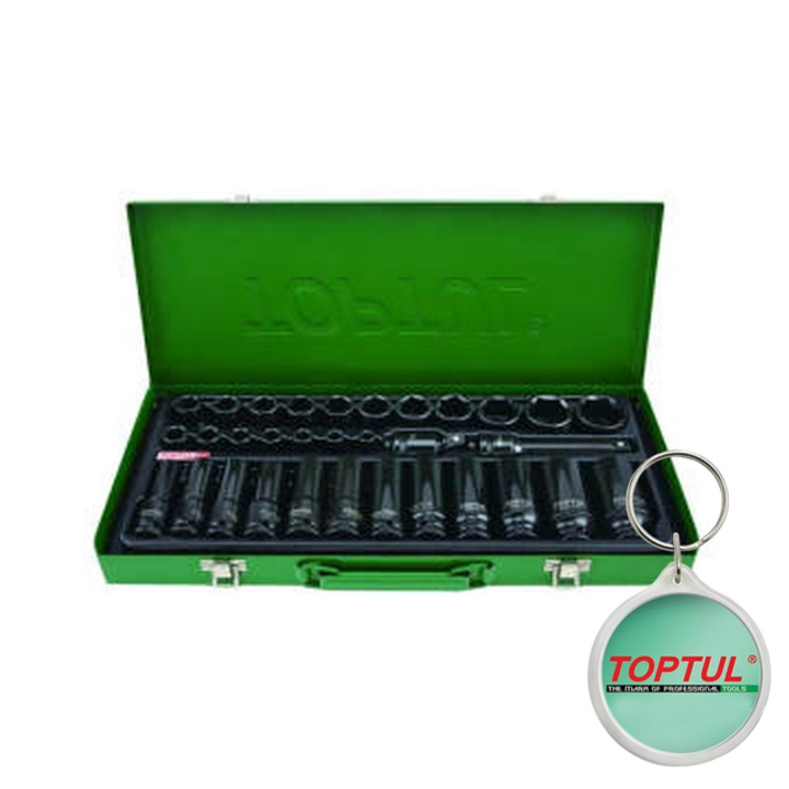 Set tubulare 1/2" (omogen), 32 buc, profil hexagonal, tubulara 6/12-pentru (metric) 8/ 9/ 10/ 11/ 12/ 13/ 14/ 15/ 16/ 17/ 18/ 19/ 21/ 22/ 24/ 27/ 30/ 32 mm, pentru desurubare - strangere, Toptul, 1x Breloc