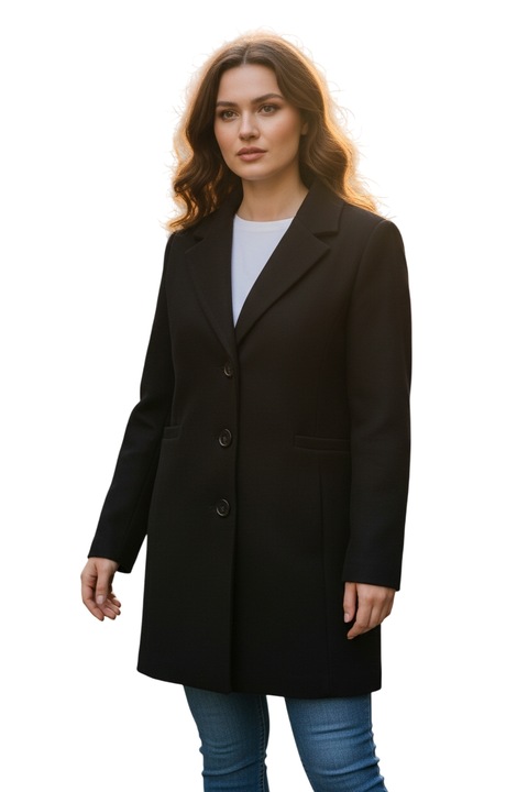 Palton dama cu nasturi 5858-1, Negru